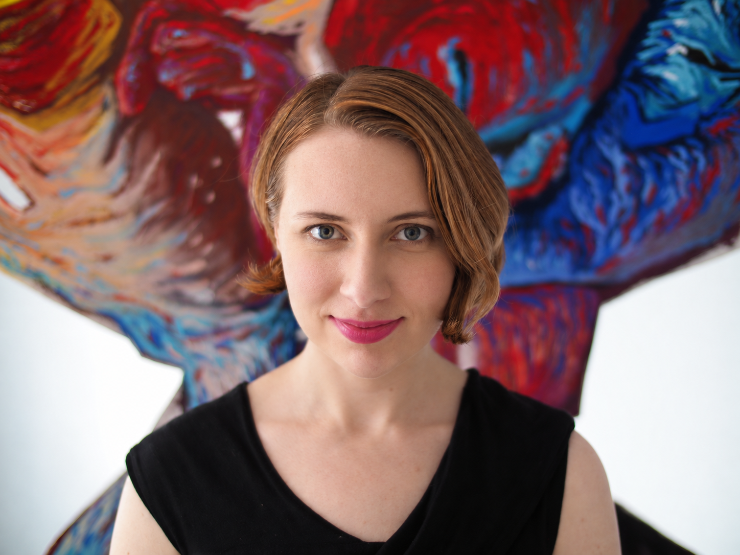 Desirée Hilmer with her colorful sculptural artwork